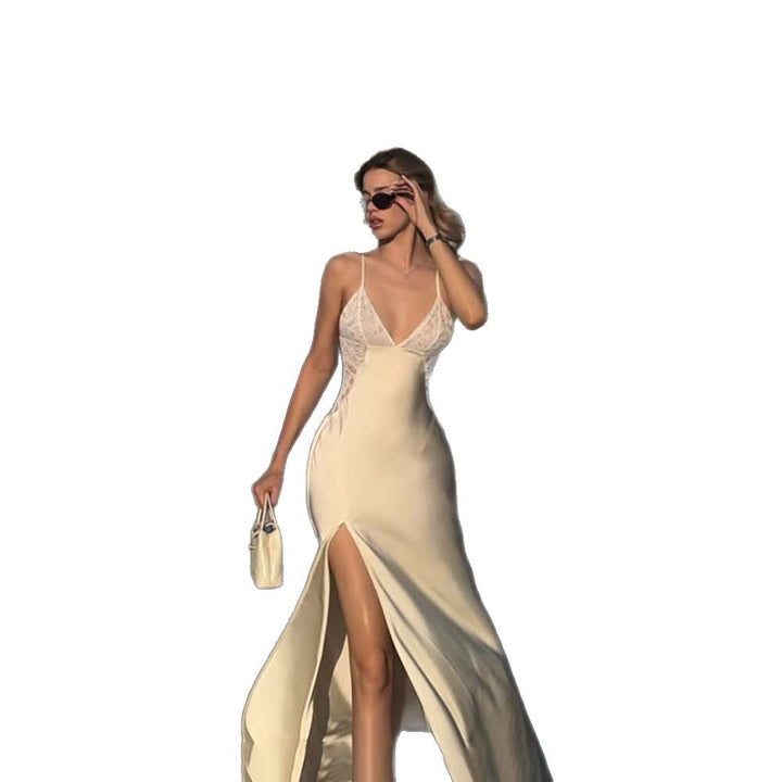 Damen Elegantes Maxikleid mit Spitzenbesatz Echo Archiv