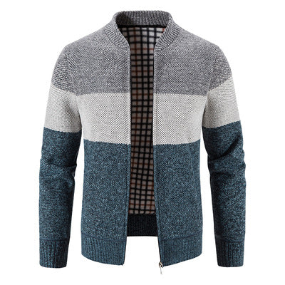 Herren Strickjacke mit modernem Zipper und karierter Innenausstattung Echoarchiv