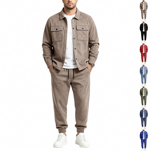 Herren Modernes Overshirt- und Jogginghosen-Set aus Mikrofleece mit Brustklappen Echoarchiv