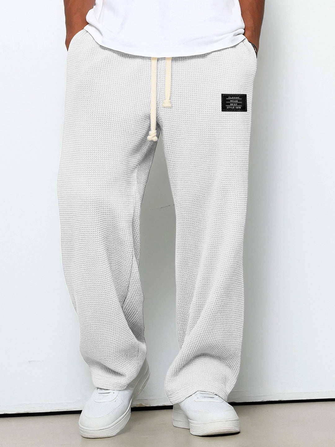 Herren nan lässige Waffelstrick Loungehose mit Kordelzug und geradem Schnitt Echo Archiv