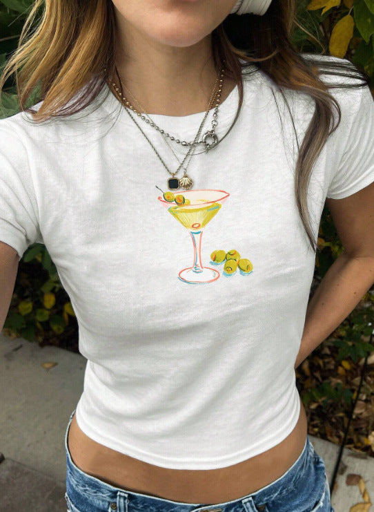 Damen Kurzarm T-Shirt mit aufgedrucktem Lippenmotiv Echo Archiv