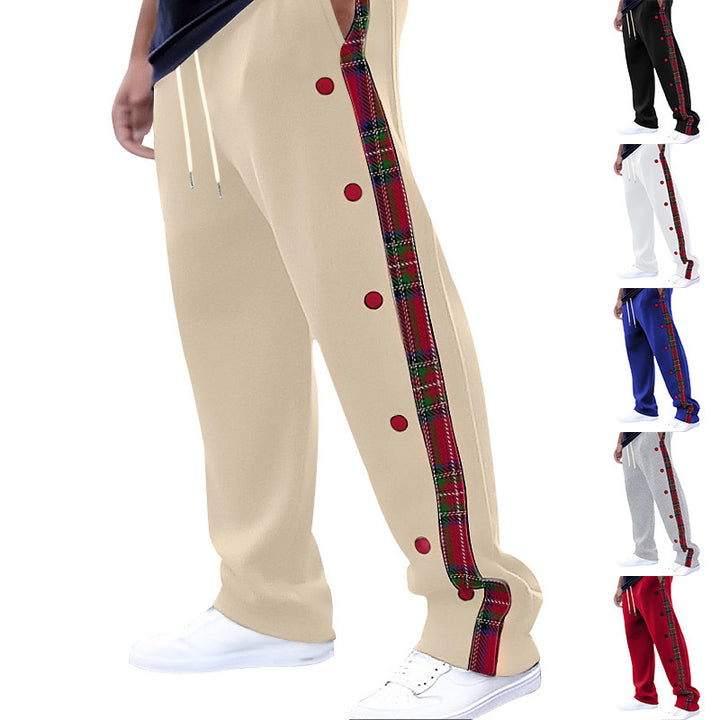 Herren Bequeme Sporthose mit Knopfleiste und Karo-Design Echoarchiv