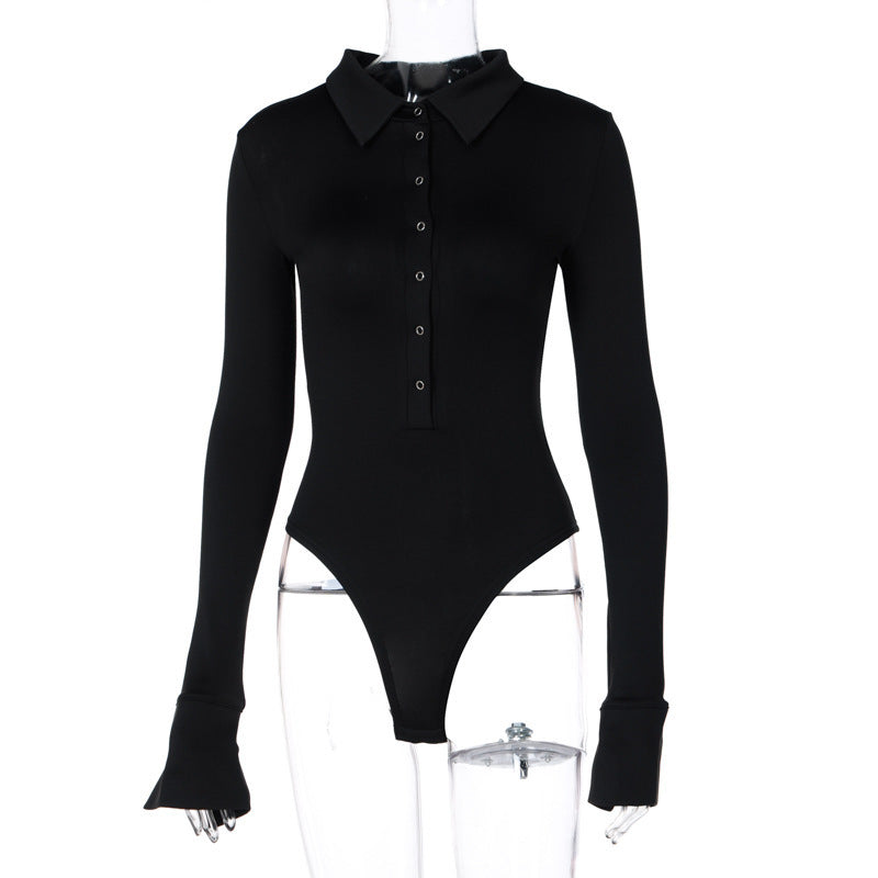 Damen Elegantes Body mit Knopfleiste und langen Ärmeln Echo Archiv