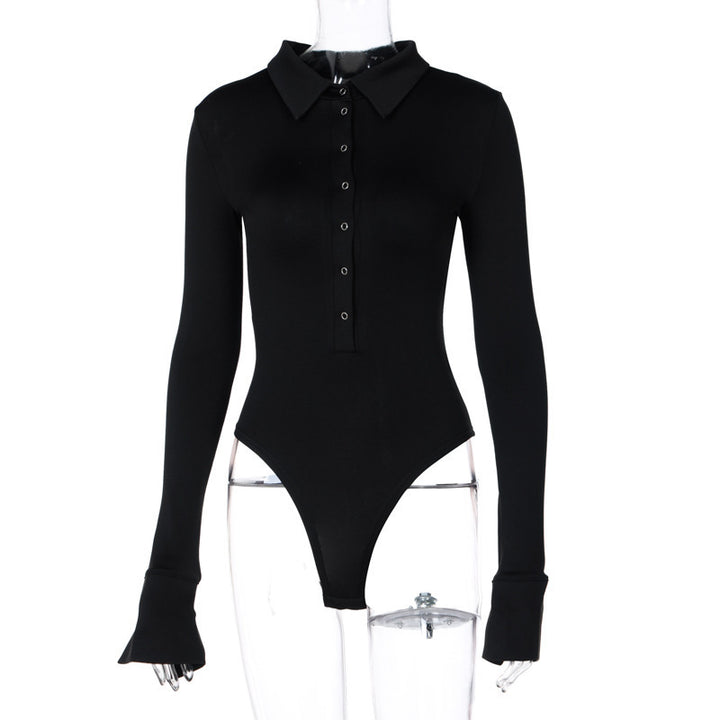 Damen Elegantes Body mit Knopfleiste und langen Ärmeln Echo Archiv