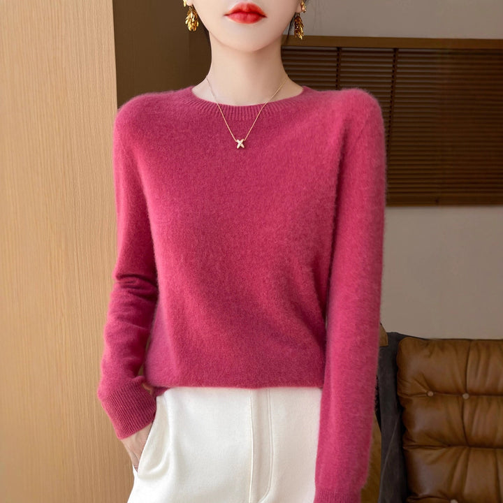 Damen Weicher Mohair‑Optik Rundhals‑Pullover mit feinem Rippsaum und leichter Oversize‑Passform Echoarchiv