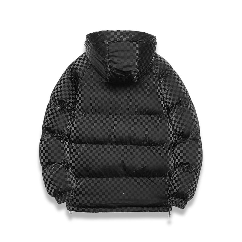 Herren Hochglänzende gesteppte Thermojacke mit Kapuze & Karo‑Struktur Echoarchiv
