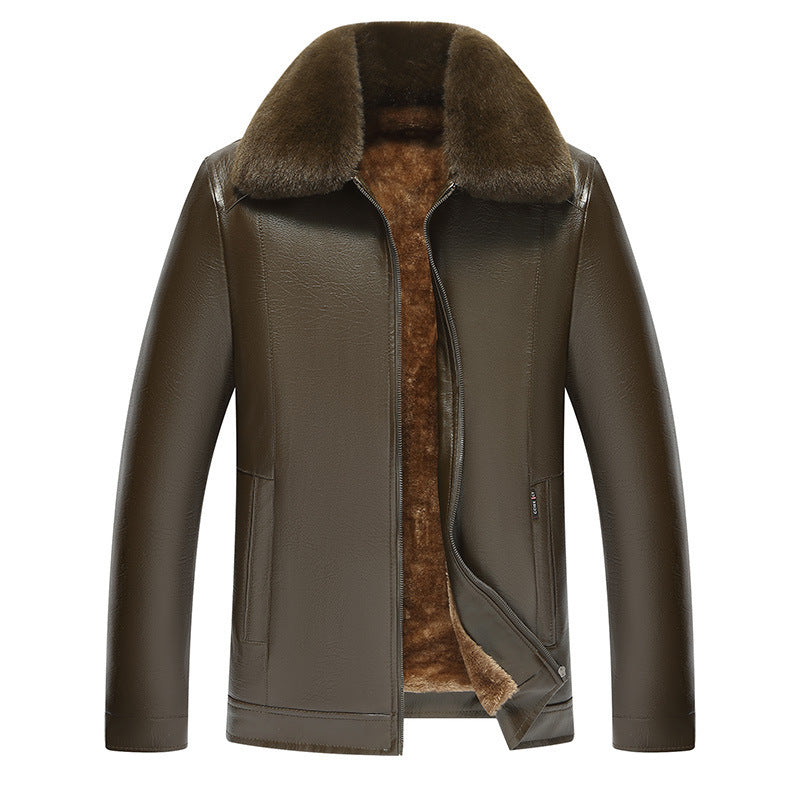 Herren stilvolle Lederjacke mit luxuriösem Kunstfellkragen Echoarchiv