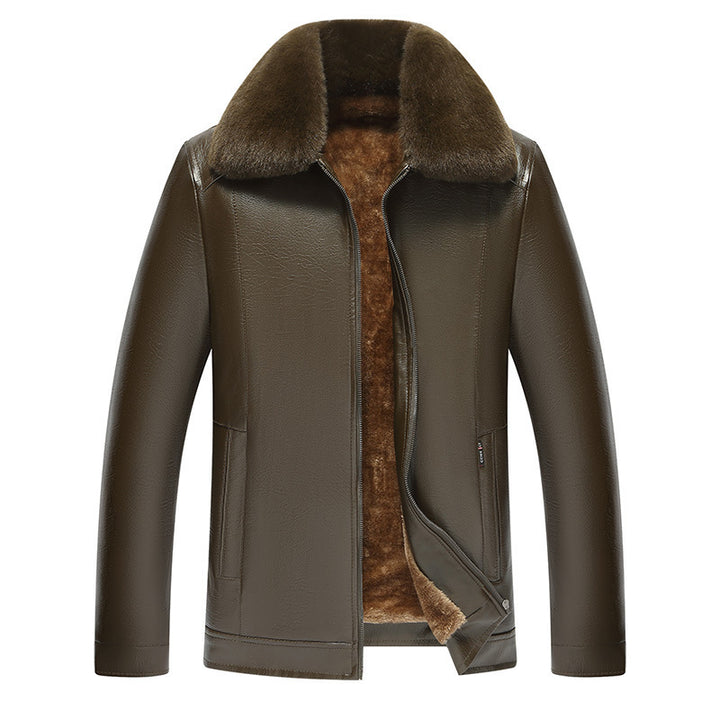 Herren stilvolle Lederjacke mit luxuriösem Kunstfellkragen Echoarchiv