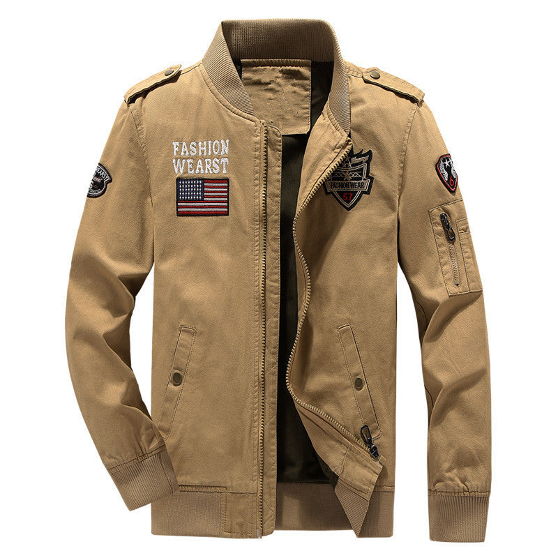 Herren Baumwoll-Canvas Bomberjacke im Field-Stil mit Badge‑Applikationen und Ärmeltasche – Brevano