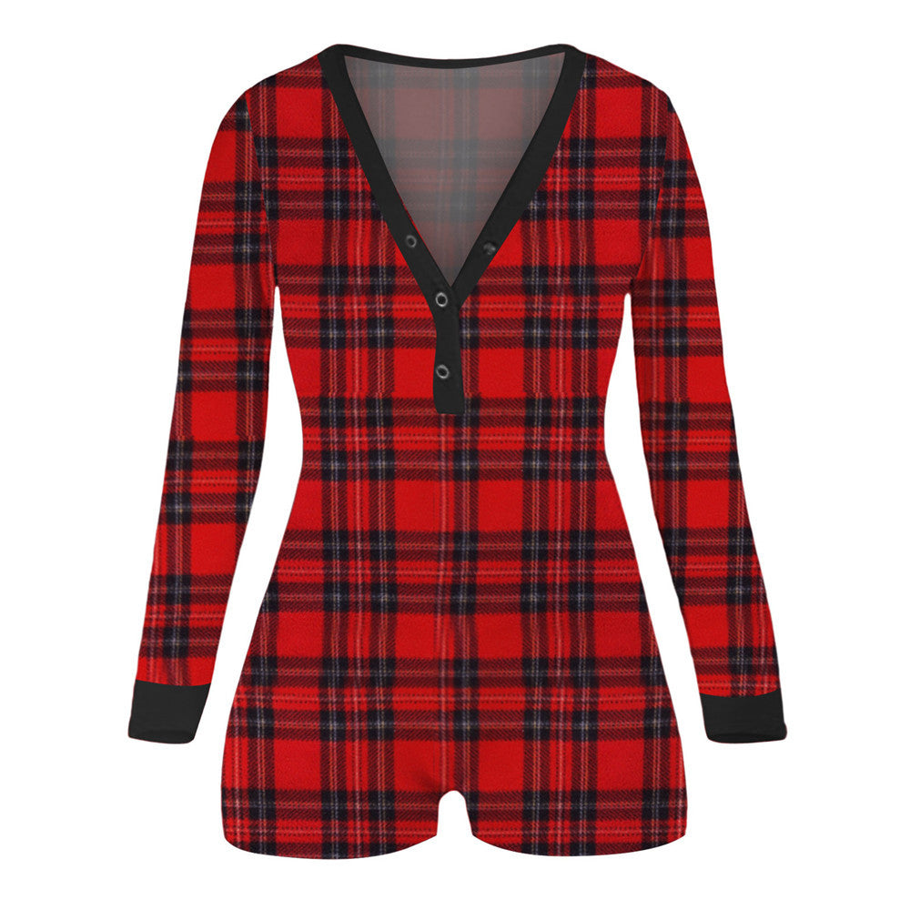 Damen Karierter Longsleeve-Body mit praktischer Rückenöffnung & Druckknopf-Slip – Bodéline