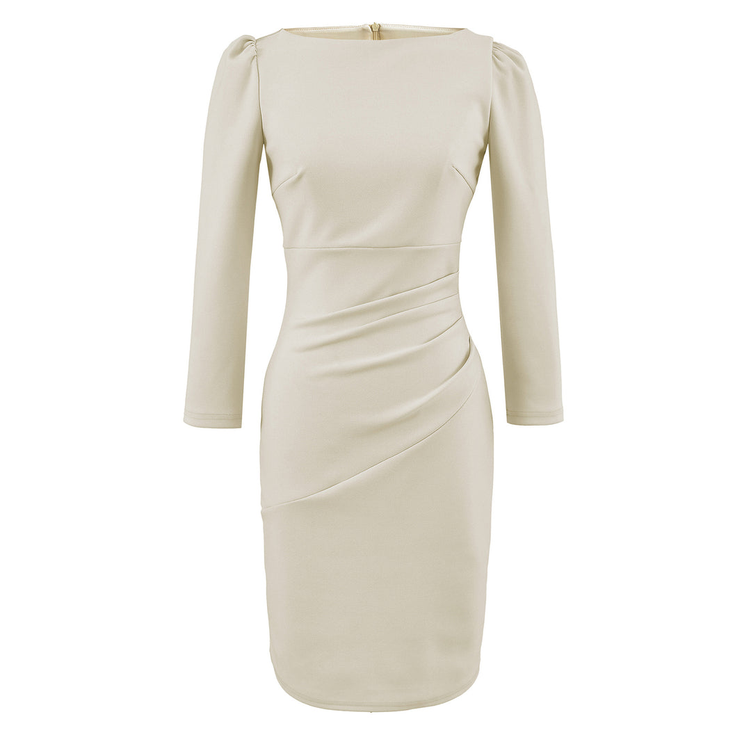 Damen Figurbetontes Midikleid mit geraffter Wickeloptik und langen Ärmeln Echoarchiv