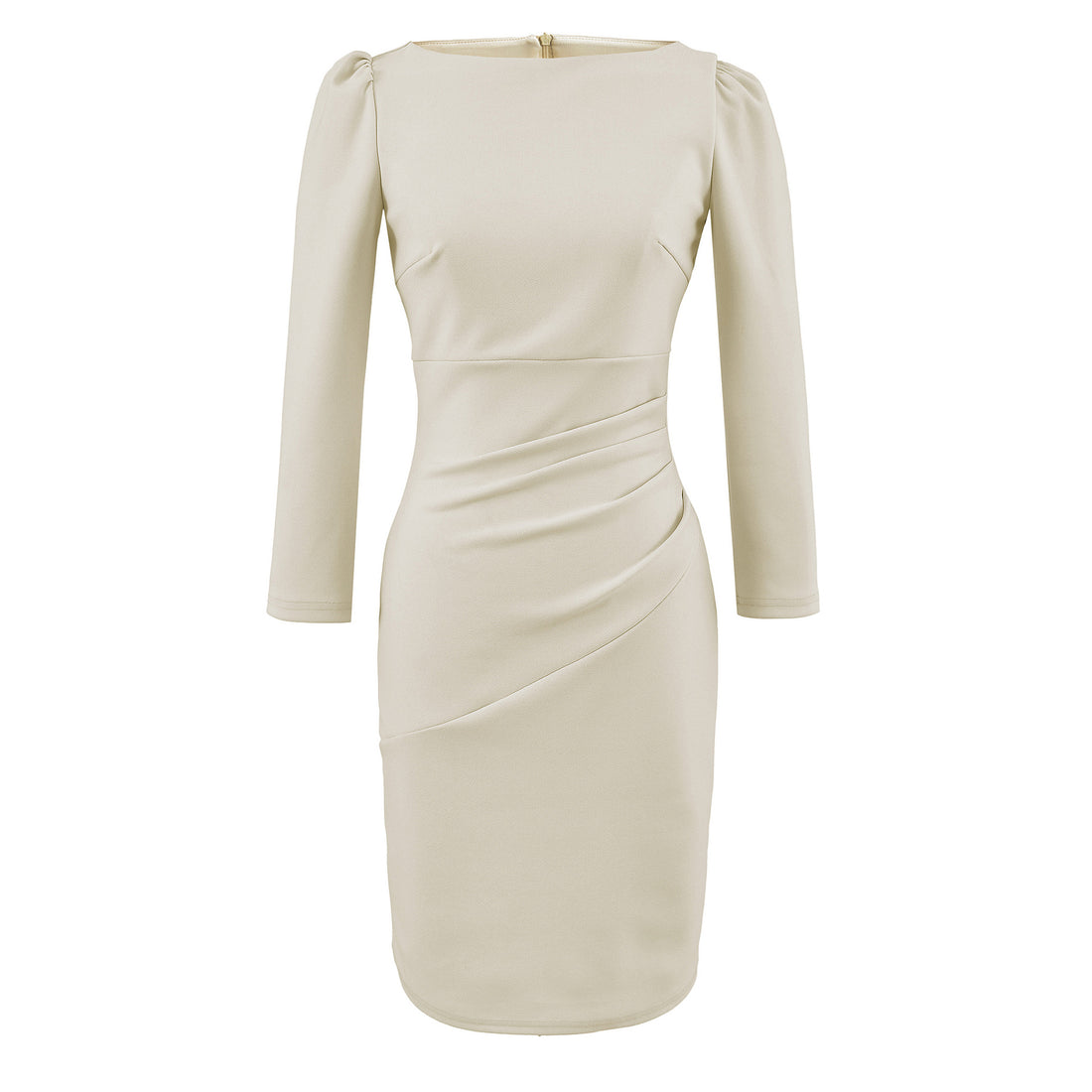 Damen Figurbetontes Midikleid mit geraffter Wickeloptik und langen Ärmeln Echoarchiv