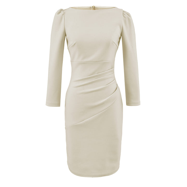 Damen Figurbetontes Midikleid mit geraffter Wickeloptik und langen Ärmeln Echoarchiv