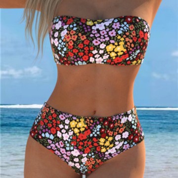 Damen Bikini-Set mit strapazierfähigem Bandeau-Oberteil und hoch geschnittenen Badeshorts Echo Archiv
