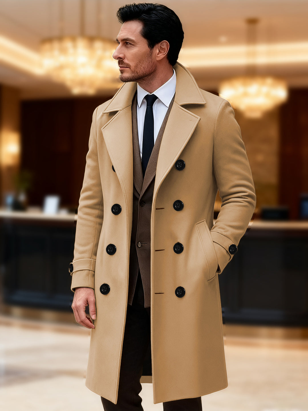 Herren eleganter doppelreihiger Wollmantel Echoarchiv