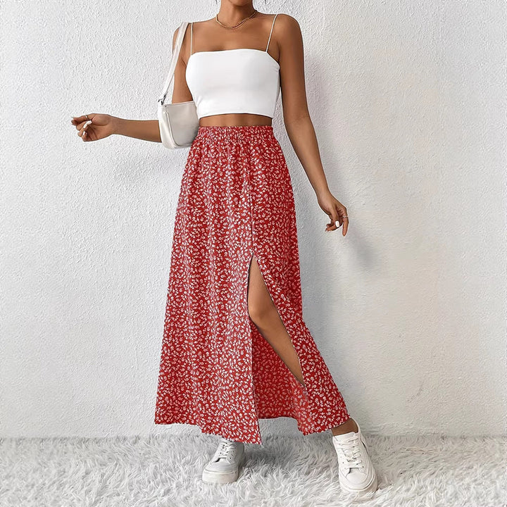 Damen Maxirock mit elegantem Schlitz und floralem Muster Echoarchiv