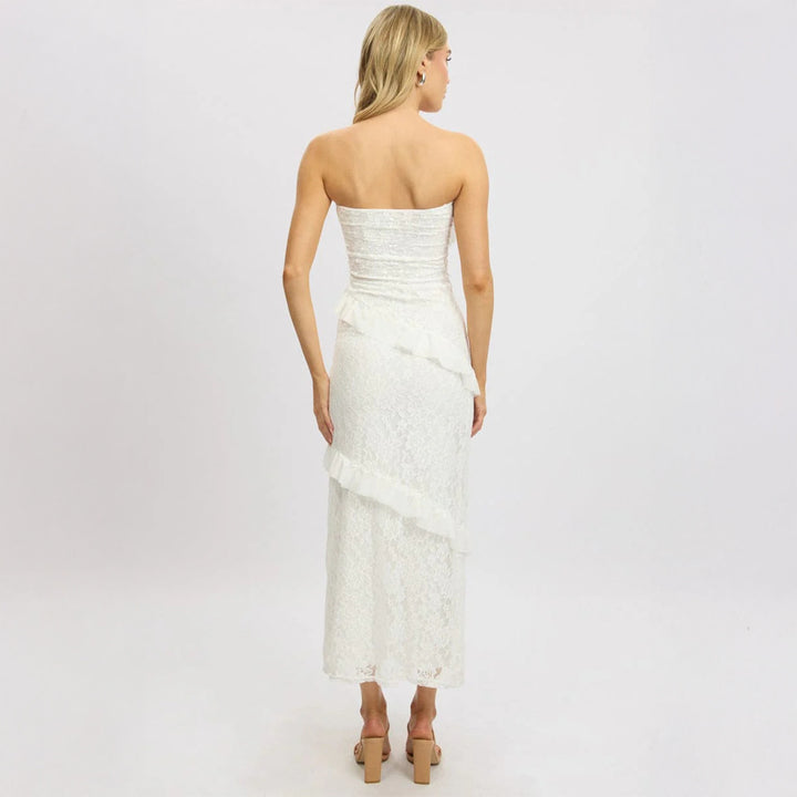 Damen Off-Shoulder Maxikleid mit Rüschendetails und figurbetonter Silhouette Echo Archiv