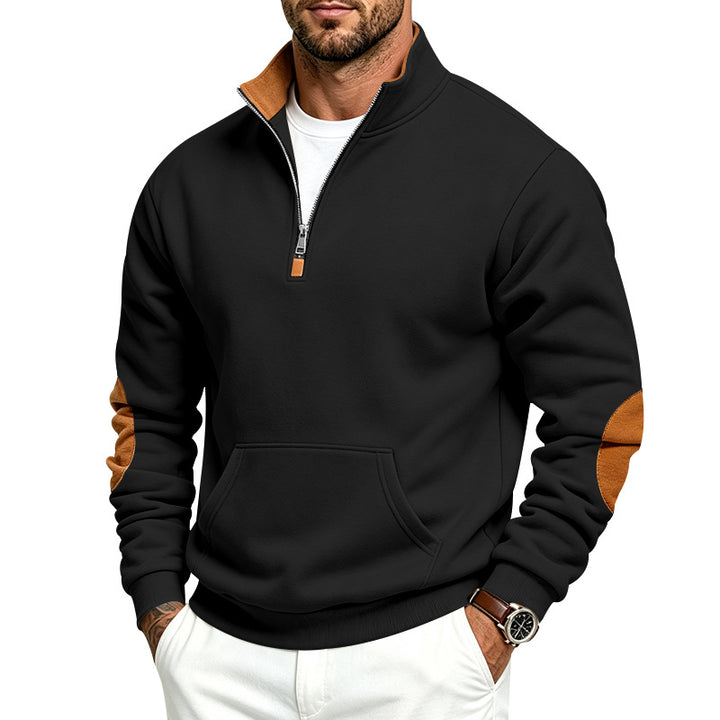 Herren Sweatshirt mit halbem Reißverschluss, Stehkragen und Ellenbogen-Patches Echoarchiv