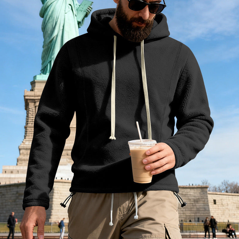 Herren Fleece-Hoodie mit Teddystruktur, Kapuze und entspannter Passform – Cavarno