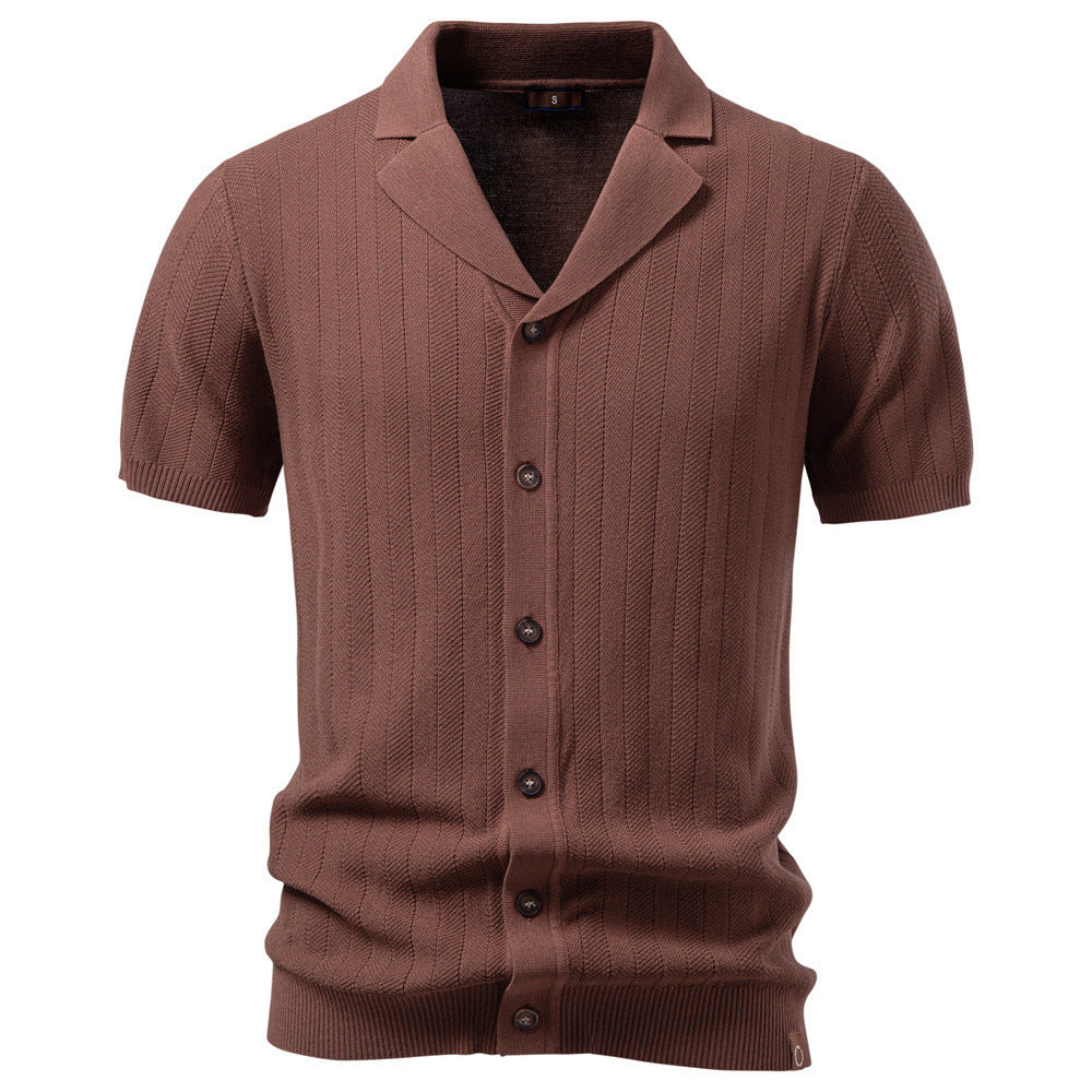 Herren nan Kurzarm Strickcardigan mit Reverskragen und feinem Strukturstrick Echo Archiv