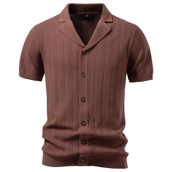 Herren nan Kurzarm Strickcardigan mit Reverskragen und feinem Strukturstrick Echo Archiv