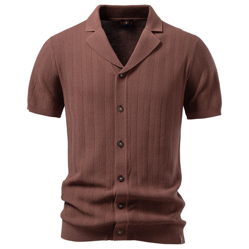 Herren nan Kurzarm Strickcardigan mit Reverskragen und feinem Strukturstrick Echo Archiv