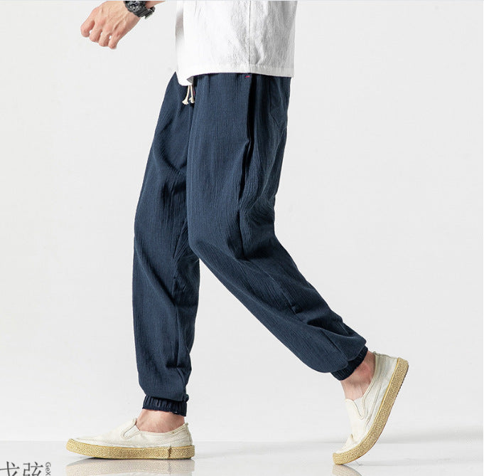 Herren nan lässige Leinen-Joggerhose mit Tunnelzug, strukturierter Oberfläche und elastischen Bündchen Echo Archiv
