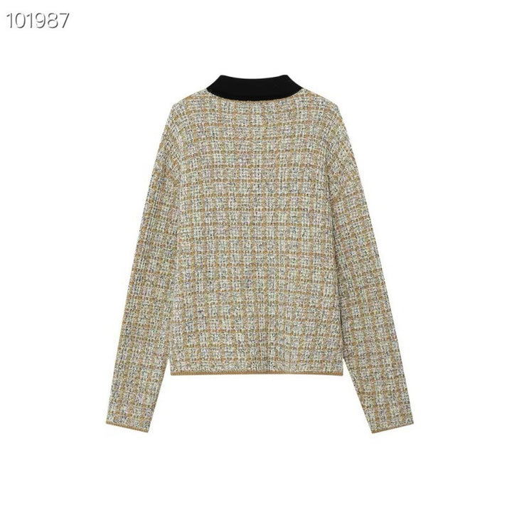 Damen Feinstrick-Polo mit Tweed-Optik, langarm und kontrastierendem Kragen Echo Archiv