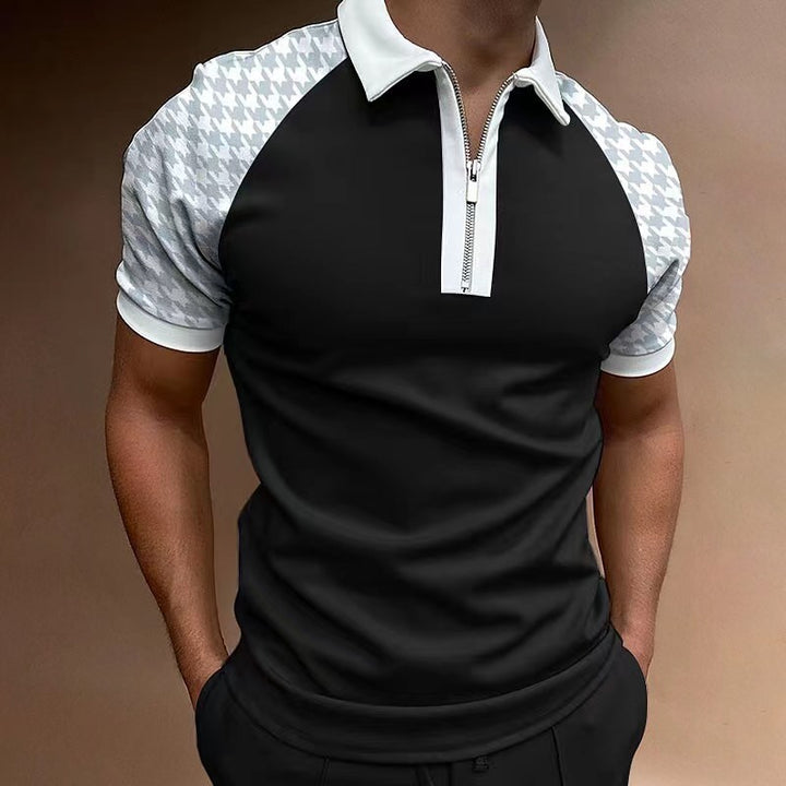 Herren Poloshirt mit modernem Reißverschluss und trendigem Karomuster Echoarchiv
