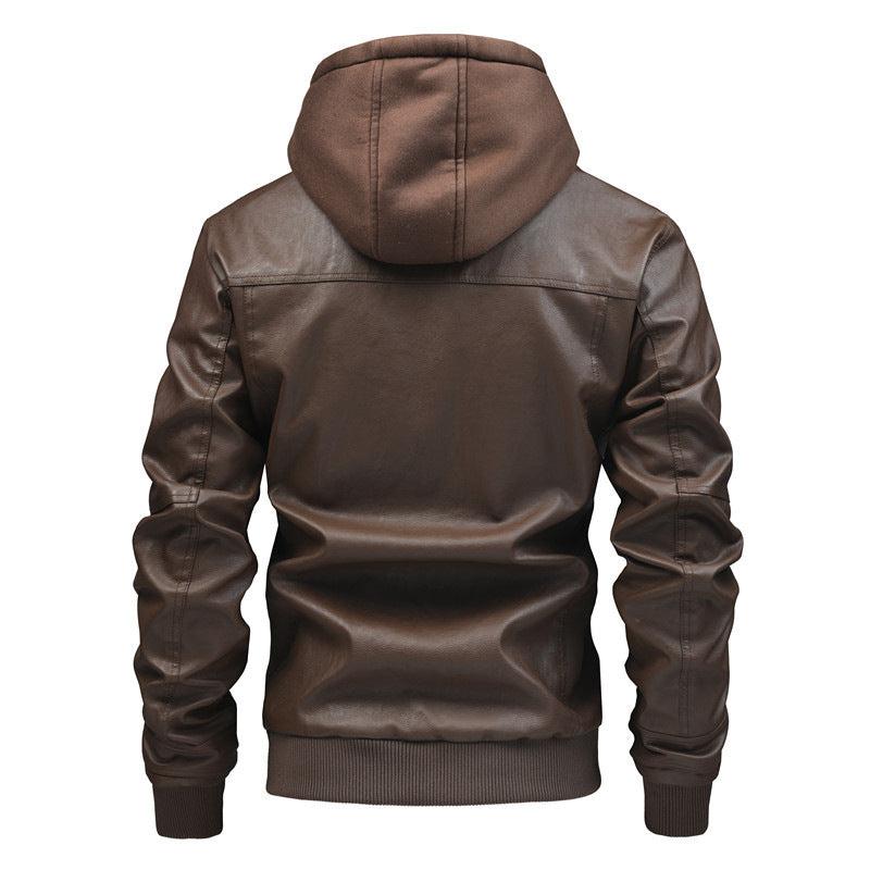 Herren Modische Kunstlederjacke mit integrierter Kapuze Echo Archiv