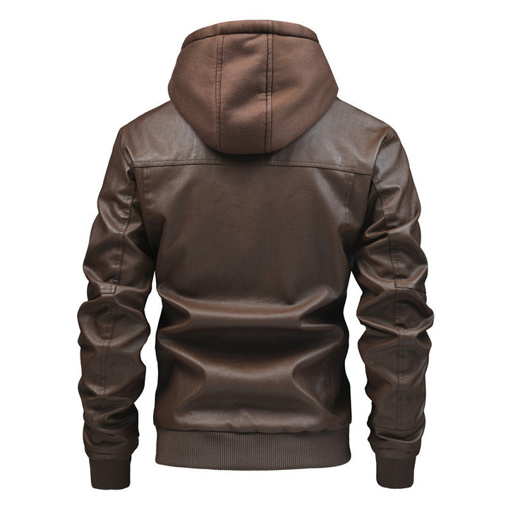Herren Modische Kunstlederjacke mit integrierter Kapuze Echo Archiv