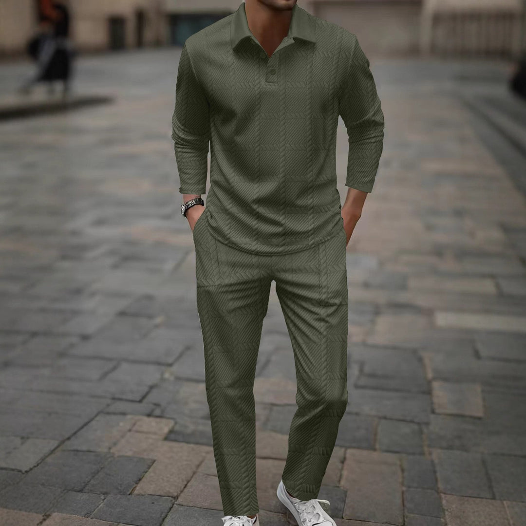 Herren modisches Langarm-Poloshirt und Slim-Fit Hose Set Echoarchiv