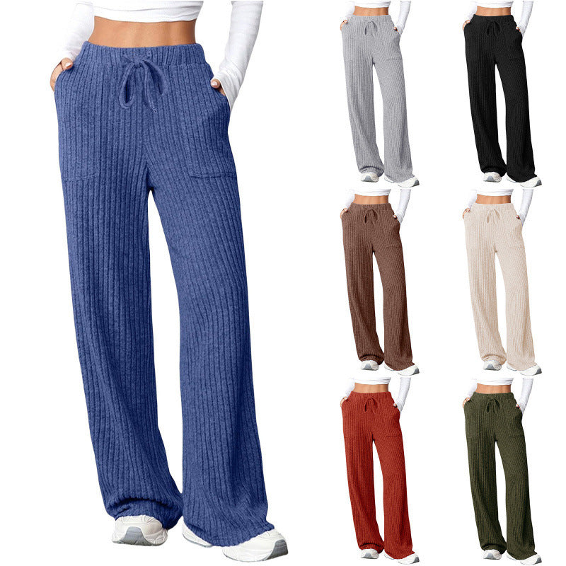 Damen Weite Rippstrick-Loungebundhose mit Tunnelzug und aufgesetzten Taschen Echo Archiv