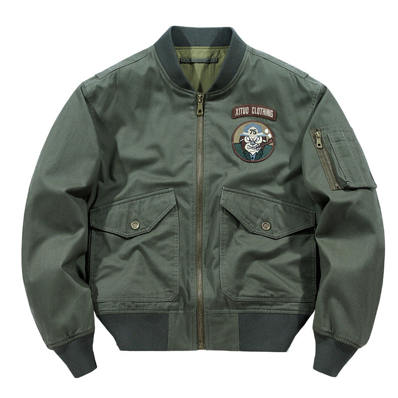 Herren  Aviator Utility Flight Jacket mit gesticktem Brustpatch und Mehrfachtaschendesign Echo Archiv