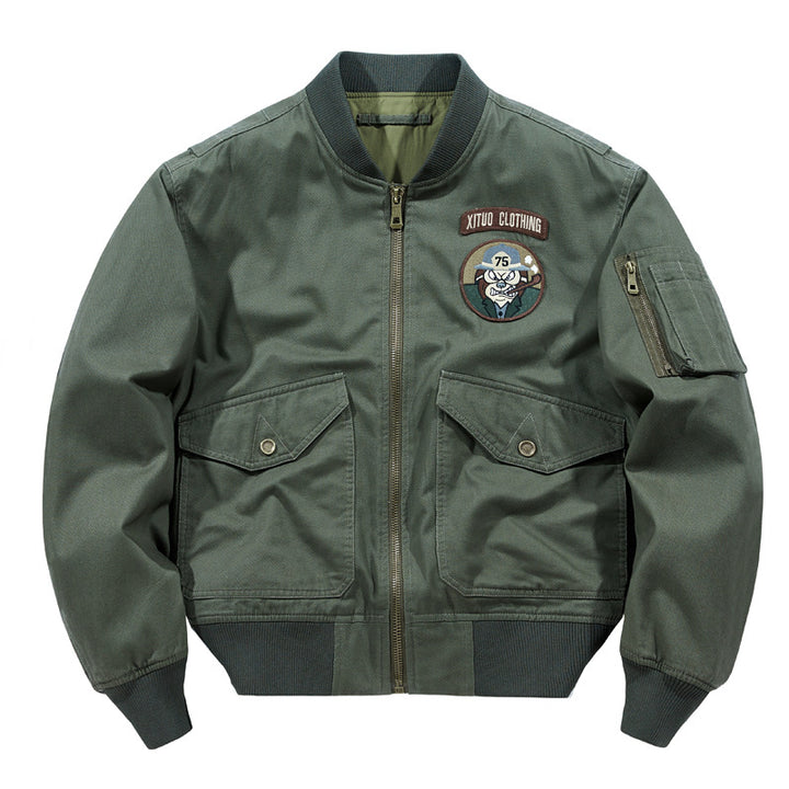 Herren  Aviator Utility Flight Jacket mit gesticktem Brustpatch und Mehrfachtaschendesign Echo Archiv