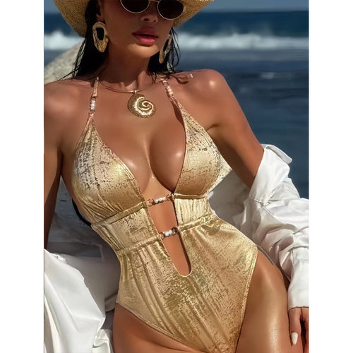 Damen Einteiler-Badeanzug mit verführerischem Cut-Out und Glanzdetails Echo Archiv