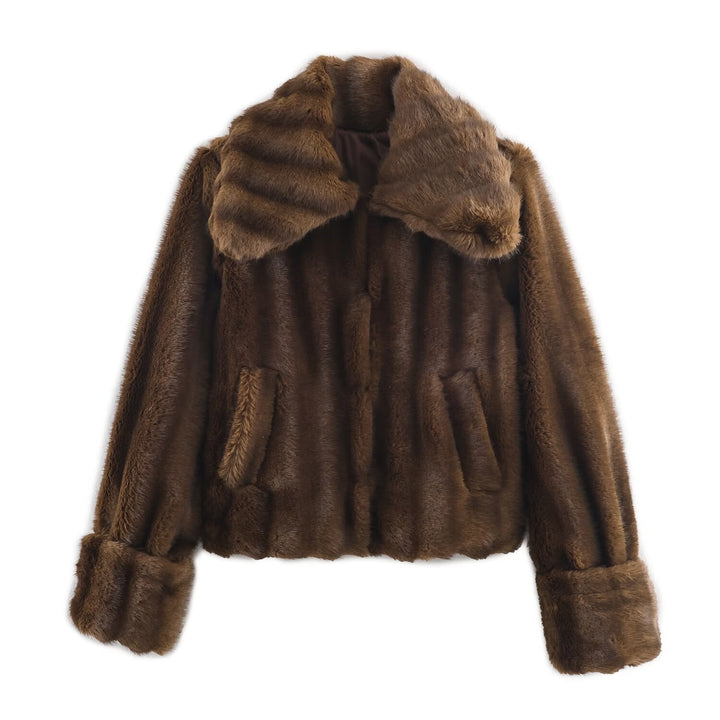 Damen Kurzjacke aus Kunstpelz mit großem Schalkragen und Umschlagärmeln Echo Archiv