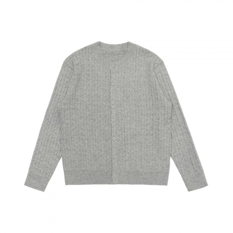 Unisex Kurz geschnittene Zopfstrick-Cardigan mit Rundhalsausschnitt und Perlmuttknöpfen Echo Archiv