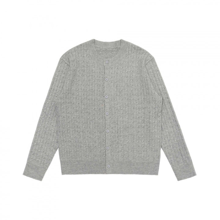 Unisex Kurz geschnittene Zopfstrick-Cardigan mit Rundhalsausschnitt und Perlmuttknöpfen Echo Archiv