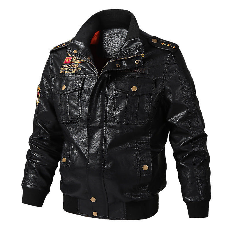 Herren Kunstleder-Pilotblouson im Military-Style mit Schulterpatten und Pattentaschen – Taviero