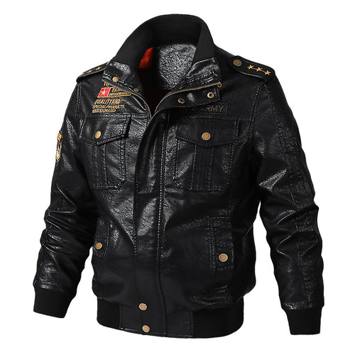 Herren Kunstleder-Pilotblouson im Military-Style mit Schulterpatten und Pattentaschen – Taviero