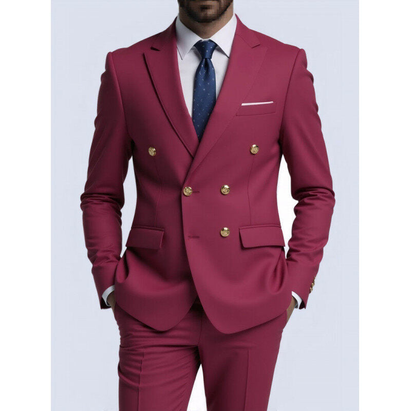 Herren nan doppelreihiger Slim-Fit Anzug mit goldenen Zierknöpfen und schmaler Businesshose Echo Archiv