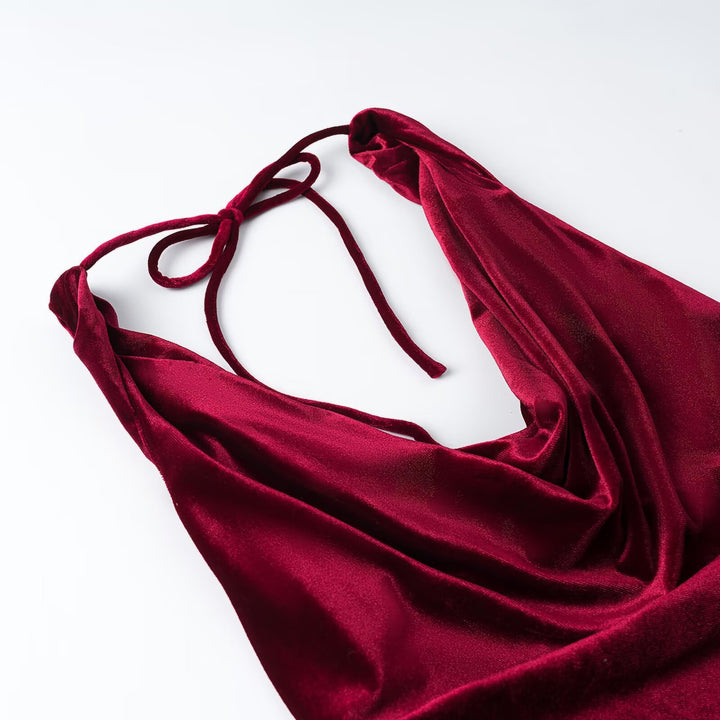 Damen Maxikleid aus Satin mit Wasserfallausschnitt und Riemchenbindung am Rücken Echoarchiv