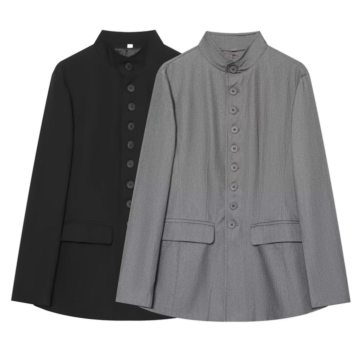 Damen taillierter Stehkragen-Blazer mit durchgehender Knopfleiste Echo Archiv