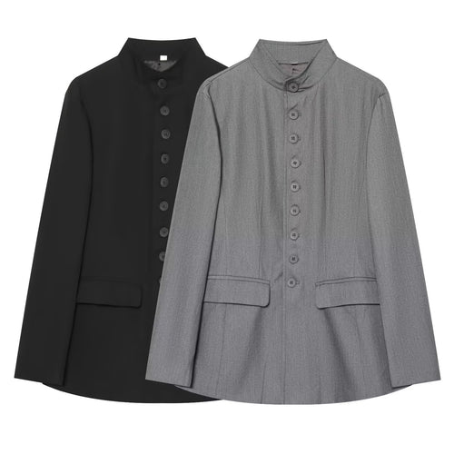 Damen taillierter Stehkragen-Blazer mit durchgehender Knopfleiste Echo Archiv