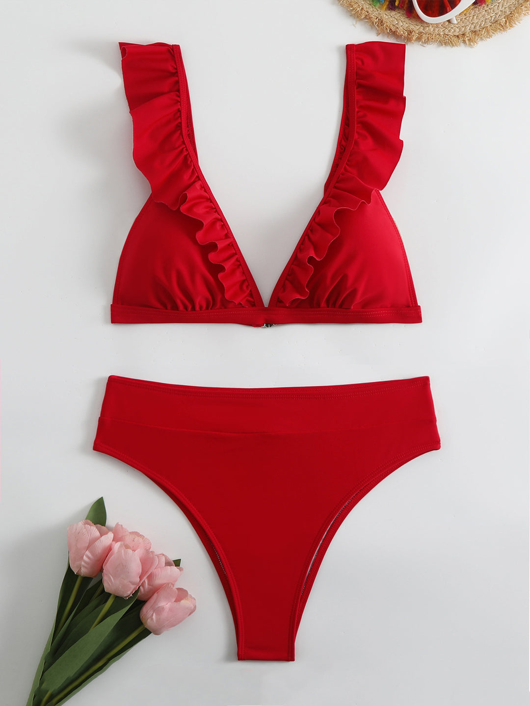 Damen Raffiniertes Triangel-Bikini-Set mit Rüschendetails Echo Archiv