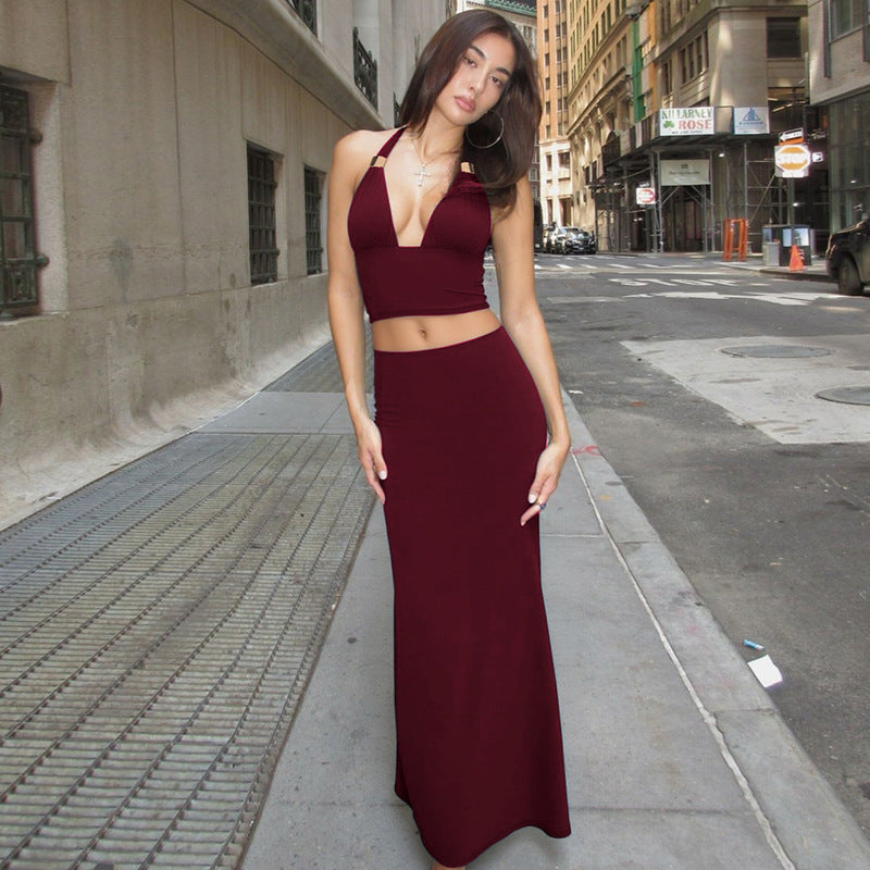 Damen Elegantes Zwei-Teiliges Set aus Crop-Top und Maxirock Echo Archiv