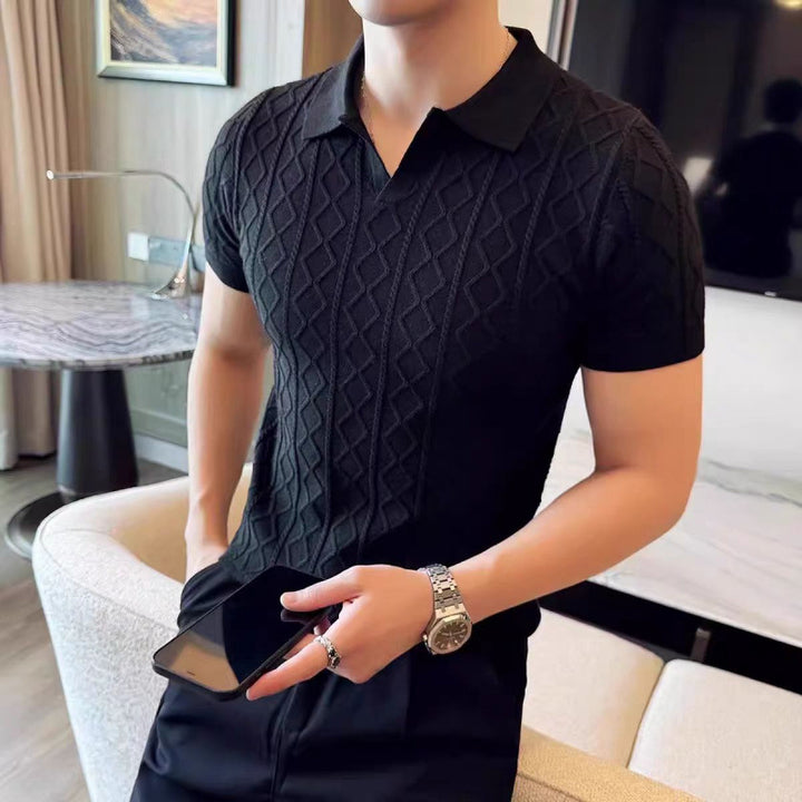 Herren Elegantes Strick-Polohemd mit dekorativer Struktur Echo Archiv