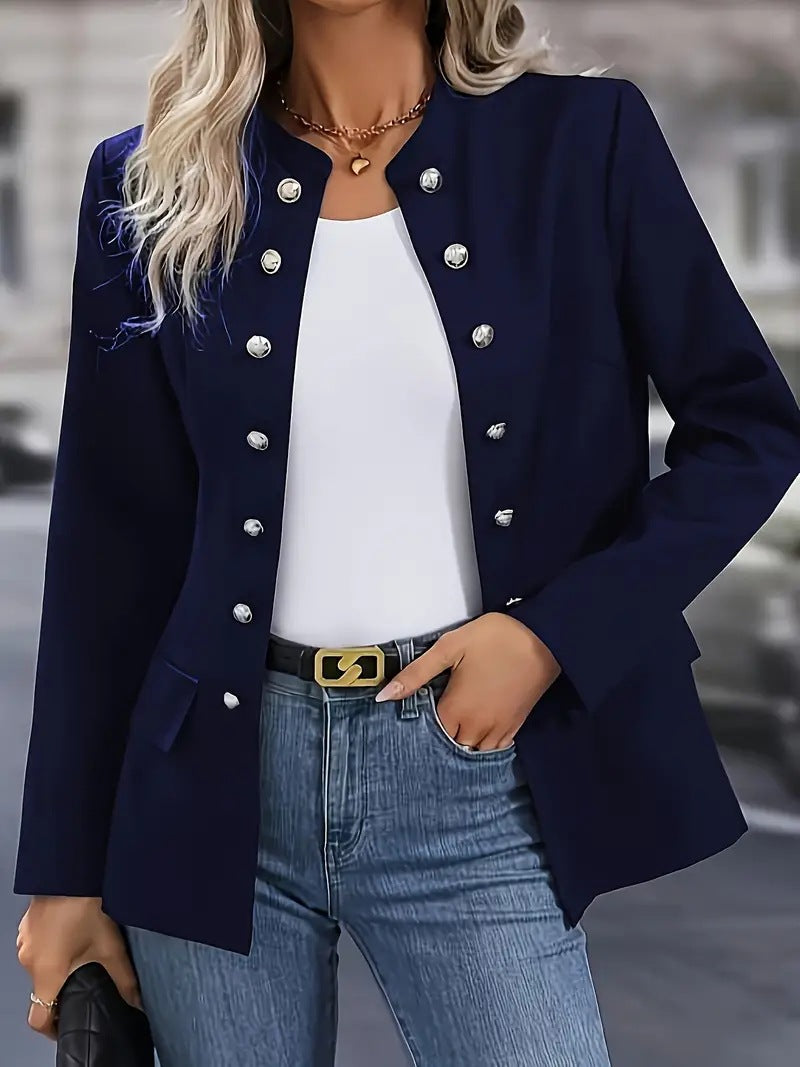 Damen nan taillierter Longblazer mit Stehkragen, dekorativer Metallknopfleiste und 3/4-Ärmeln Echo Archiv
