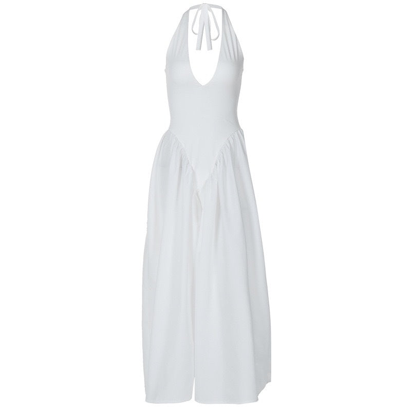 Damen Elegantes Maxikleid mit tiefem V-Ausschnitt und fließendem Rock Echo Archiv